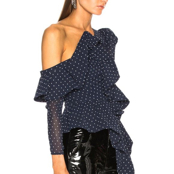 Self Portrait Plumetis Frill Top Navy - Picture 6 of 6